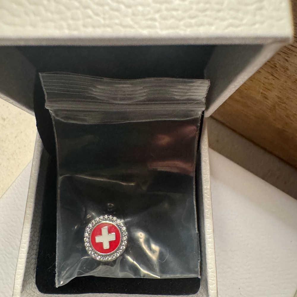 New Pandora Switzerland Red and Silver Cross Charm